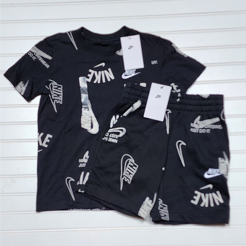 Nike Boys Sportswear Club Energy Logo T-Shirt & French Terry Shorts Set S Black